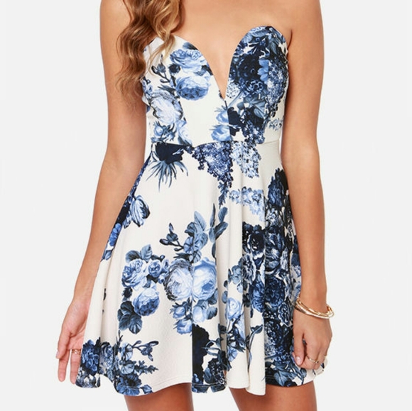 Lulu's strapless blue and ivory dress - Picture 1 of 8